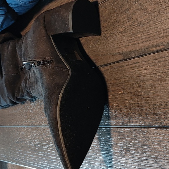 Pink Lily Suede Black Block Heel with Ruched Fabric Tall Boots Size 6.5 - Picture 9 of 10